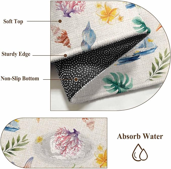 Area Rug 3x5ft, Summer Sea Starfish Sailboat Washable Rugs for Living Room Bedroom, Marine Life Coral on Linen Soft Non-Slip Area Rugs Rectangle Floor Carpet for Dining Room