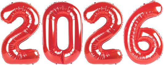 2026 Balloon Numbers - 40 Inch Red New Years Eve Party Supplies 2026, Nye Decor Party Decorations Happy New Year, New Years Eve Foil Party Balloons, Graduation Party Decorations