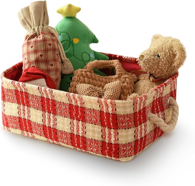 INough Christmas Basket Empty Christmas Baskets Holiday Gift Baskets Empty Cute Christmas Basket for Kids Collapsible Red Book Bin with Handles Farmhouse Storage Containers