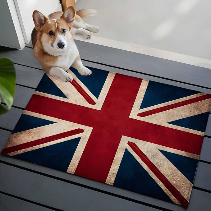 Area Rug 2x3ft, Vintage Union Jack Flag Washable Rugs for Living Room Bedroom, Reerto Flags of The United Kingdom Soft Non-Slip Area Rugs Rectangle Floor Carpet for Dining Room