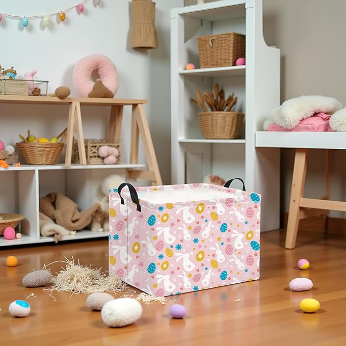 HIYAGON Rectangular Easter Basket for Kids Baby Easter Basket for Boys and Girls Cute Toy Storage Organizer Bin Box Room Decor(Easter Baskets)