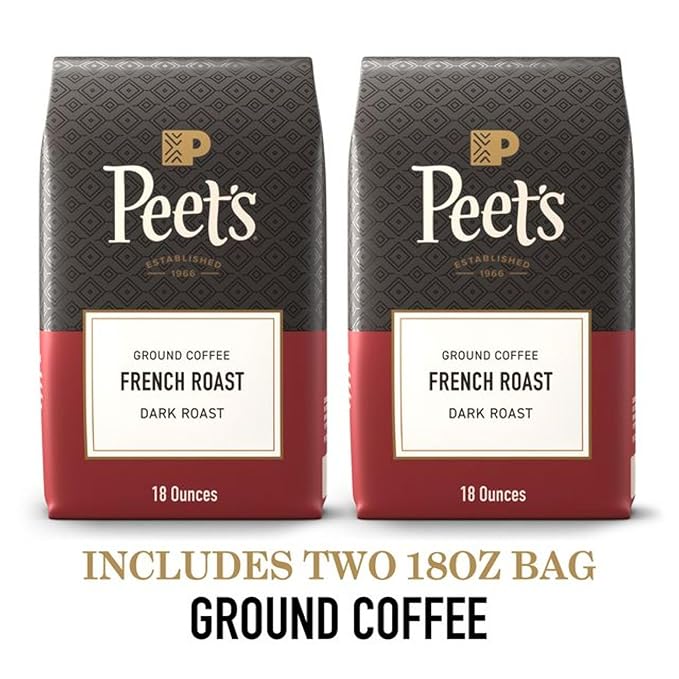 Peet's Coffee Dark Roast Ground Coffee | French Roast | 36 Ounces | 2 Bags