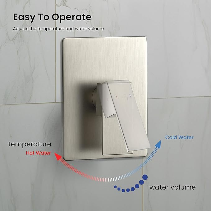 KIBI Cube Bathroom Shower System | Single Function Wall Mounted Shower Faucet Set for Bathroom with Solid Brass Pressure Balanced Construction (Brushed Nickel) (KSF411)