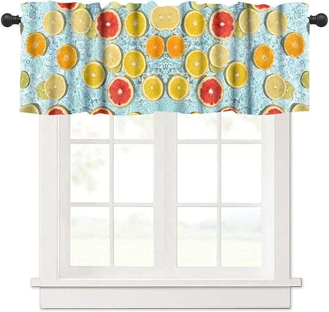 Fruit Curtain Valance, Yellow Lemon Orange Summer Decor Short Window Treatment for Kitchen Dining Resturant Bedroom Living Room Cafe Home Decoration, 54x18Inch
