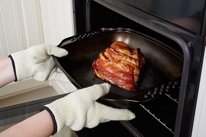 Heat Resistant Oven Gloves - Grilling Cooking Gloves - Extreme Heat Resistant - Long and Thick Protection Gloves for Grilling, Cooking, Baking, Fireplace, Barbecue, Stove, Camping (One Pair)