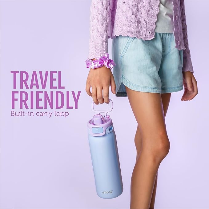 Ello Kids Pop & Fill 18oz Toddler Water Bottle with Quick Fill Lid, Double-Wall Vacuum Insulated Stainless Steel, Leak Proof, BPA Free, Sip & Chug, For School, Lunchboxes, Preppy Cherries
