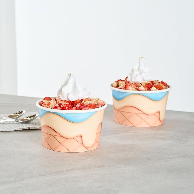 Restaurantware Ice Cream Cups 50 Pack of 8 oz Leak-Resistant Disposable Dessert Bowl Frozen Yogurt Cup Round Paper Container For Cold And Hot Desserts