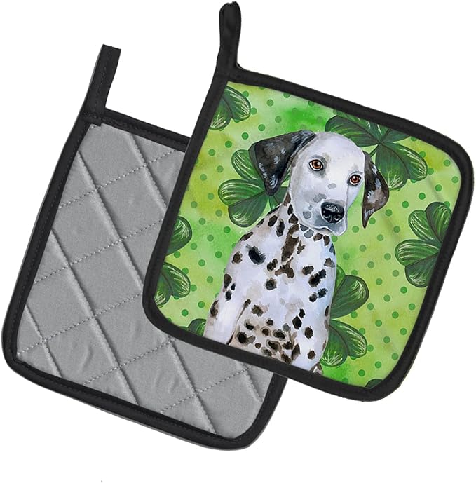 Caroline's Treasures BB9882PTHD Dalmatian Puppy St Patrick's Pair of Pot Holders, Green Kitchen Heat Resistant Pot Holders Sets Oven Hot Pads for Cooking Baking BBQ, 7 1/2 x 7 1/2