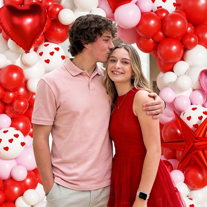 Valentines Day Balloons Garland Arch Kit, Red Pink White Heart Balloons with XOXO LOVE Boxes for Valentines Day Party Decorations Wedding Engagement Anniversary