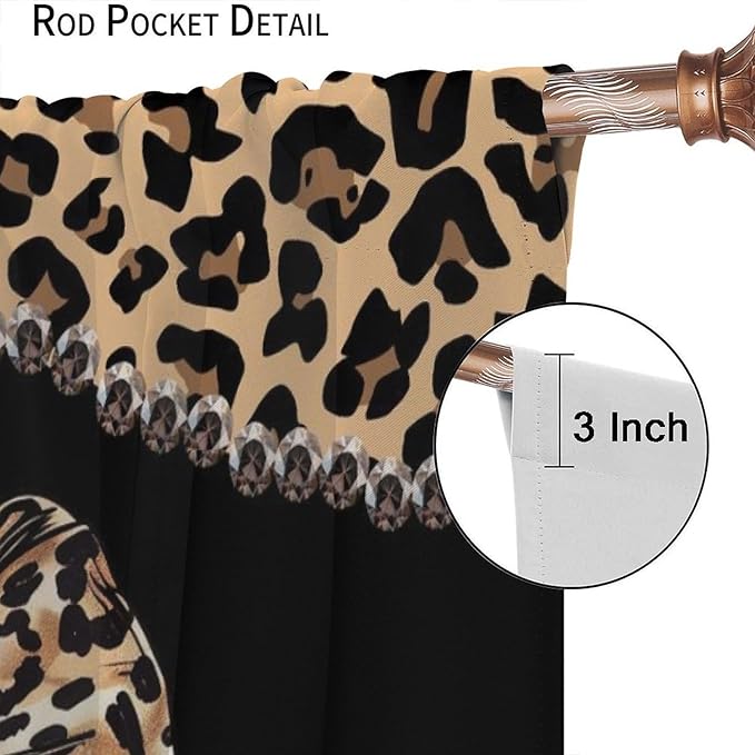 Bow Blackout Curtain,African Cheetah Leopard Girls Women Modern Fashion Window Curtains for Kitchen Bedroom Cafe Dining Room Office Living Room Drapes,42x63 in