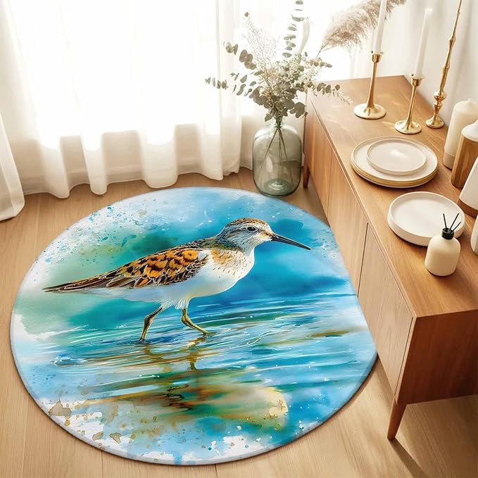 Washable Round Area Rug Natural Lake Bird Water Reflection Circle Rugs Floor Carpet for Living Room Bedroom, Animal Splatter Art Soft Non Slip Round Rug 5ft