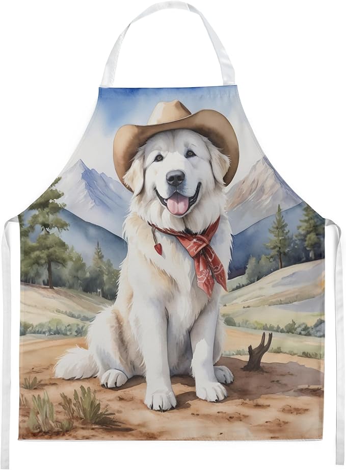 Caroline's Treasures Great Pyrenees Cowboy Welcome Apron Cooking Kitchen Server Baking Crafts Gardening for Adult Women Men, Unisex, Large, Multicolor