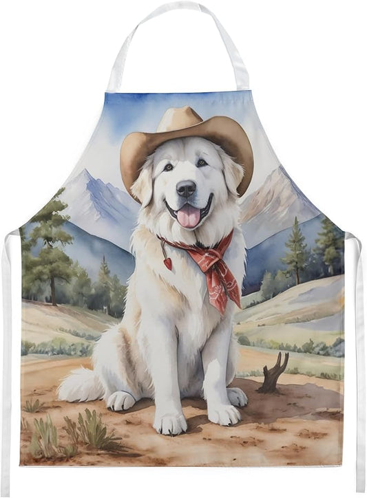 Caroline's Treasures Great Pyrenees Cowboy Welcome Apron Cooking Kitchen Server Baking Crafts Gardening for Adult Women Men, Unisex, Large, Multicolor