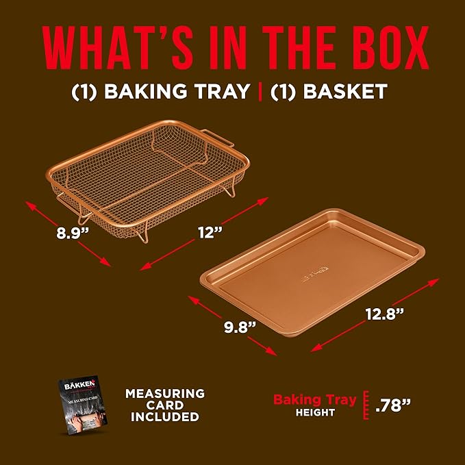 Bakken Swiss Air Fryer Tray Basket w/Elevated Mesh Great For Oven, For Baking & Crispy Foods, Dishwasher Safe,PTFE/PFOA/PFOS FREE Extra-large 9.5/''x13/'',Copper
