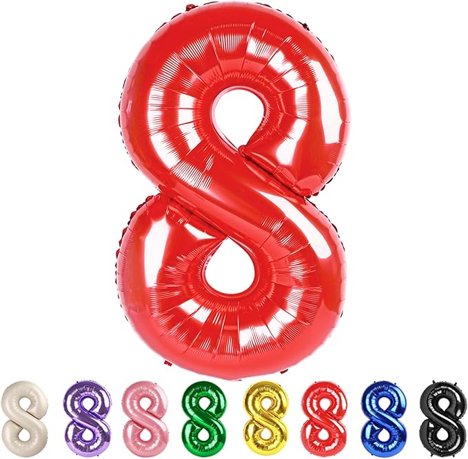 8 Balloons Numbers Birthday Decorations for Women Men, Number Balloons 40 In, Red Birthday Party Decorations Big Balloons for 18 28 48 Wedding, Celebration Party, Graduations