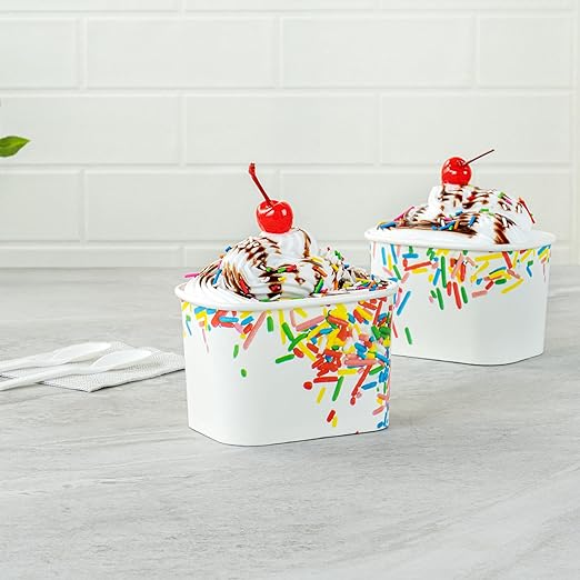 Restaurantware Paper Cups 200 Count 12 Ounce Square Disposable Ice Cream Containers, Leak-Resistant Paper Dessert To Go Cups, Hot And Cold Food, Durable Classic Sprinkles Design