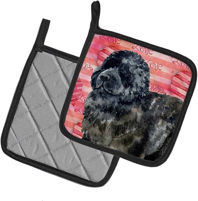 Caroline's Treasures BB9758PTHD Newfoundland Love Pair of Pot Holders, Red Kitchen Heat Resistant Pot Holders Sets Oven Hot Pads for Cooking Baking BBQ, 7 1/2 x 7 1/2