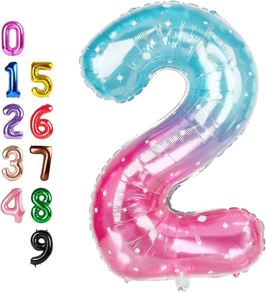 Birthday Balloons Numbers, Balloons 2 Number for Babies Puppies, Balloon Number for 2, 12, 22, 2025 Graduation Party Wedding Baby Shower New Year Girls Boys, Blue and Pink