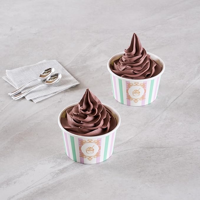 Coppetta 8 Ounce Dessert Cups, 50 Greaseproof Ice Cream Cups - Lids Sold Separately, For Hot And Cold Foods, Purple And Blue Stripe Paper Yogurt Bowls, Disposable, Sturdy - Restaurantware