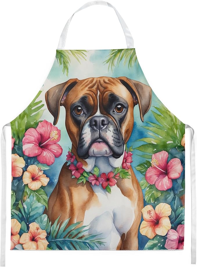 Caroline's Treasures Boxer Luau Apron Cooking Kitchen Server Baking Crafts Gardening for Adult Women Men, Unisex, Large, Multicolor