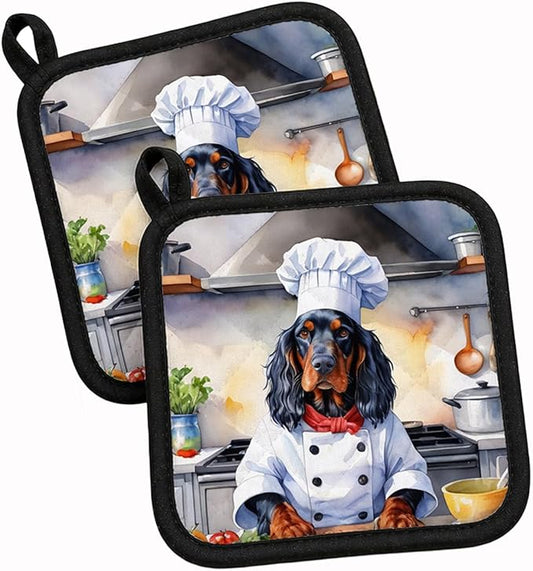 Caroline's Treasures Gordon Setter The Chef Pair of Pot Holders Kitchen Heat Resistant Pot Holders Sets Oven Hot Pads for Cooking Baking BBQ, 7 1/2 x 7 1/2