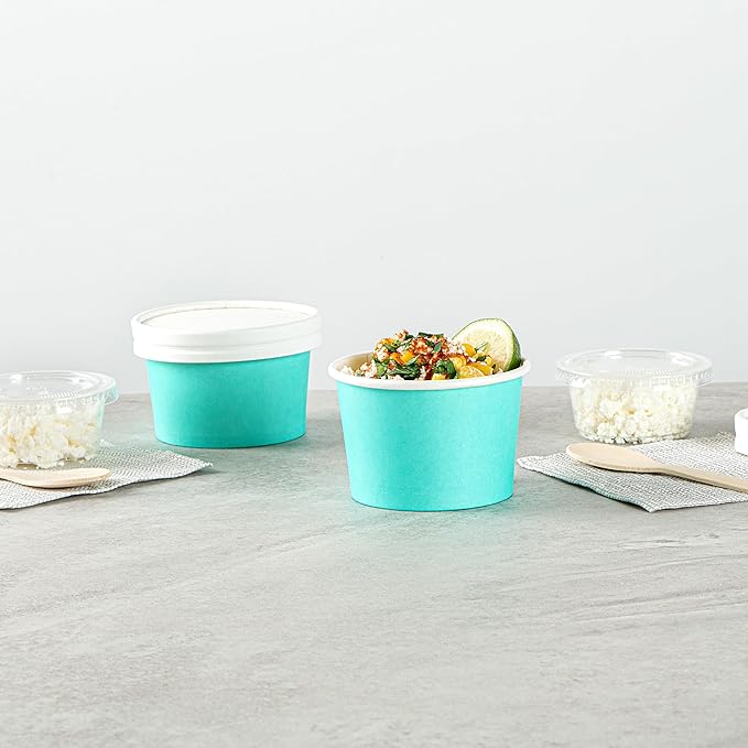 Coppetta 4 Ounce Dessert Cups, 200 Disposable Ice Cream Cups - Lids Sold Separately, Heavy-Duty, Turquoise Paper Frozen Yogurt Bowls, For Hot And Cold Foods - Restaurantware