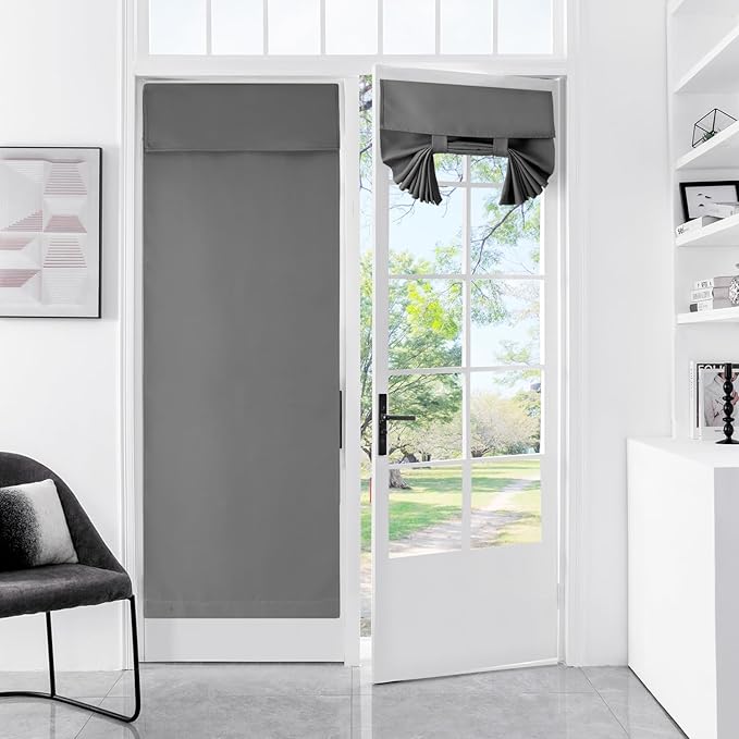 WdFour French Door Curtain - Blackout Thermal Insulated Door & Window Cover for Front/Side Doors - Noise Reducing & Energy Saving - Dark Gray, 30x70 Inches, 1 Panel