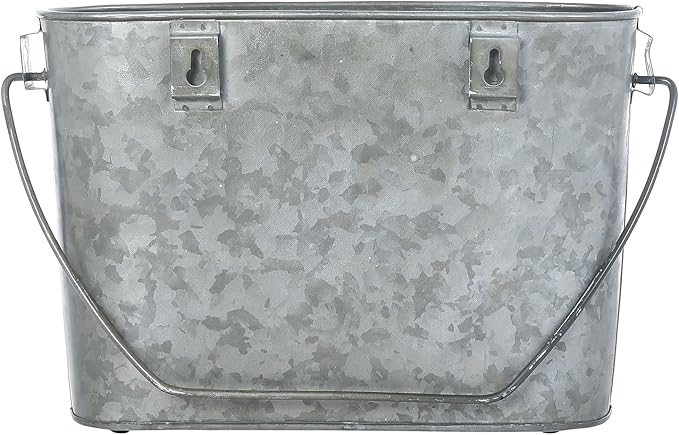 MyGift Rustic Wall Mounted Galvanized Metal Bathroom Magazine Rack, Farmhouse Bucket Style Tin Hanging Storage Bin - Handcrafted In India