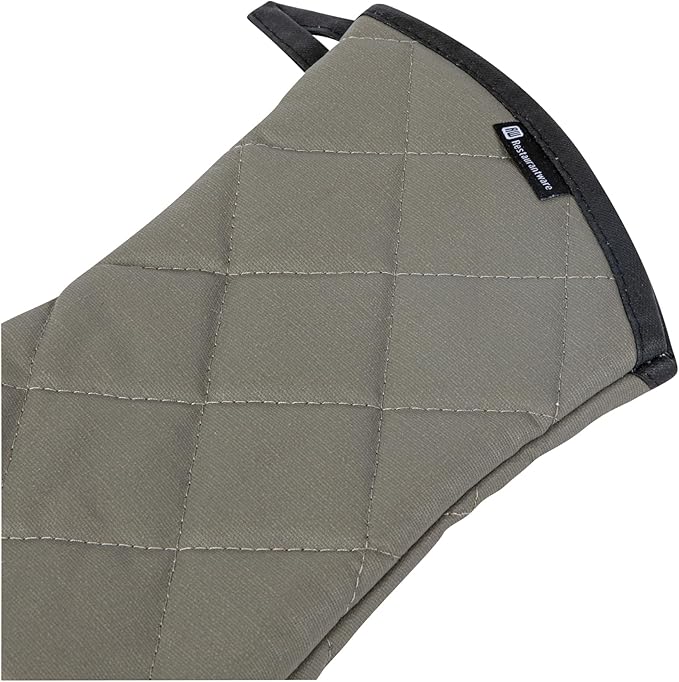 Restaurantware 17 x 8 Inch Heavy-Duty Oven Mitt 1 Flame Retardant Heat-Resistant Mitt - With Thumb Guard Hanging Loop Gray Cotton Quilted Oven Mitts Heat-Resistant For Cooking And Baking