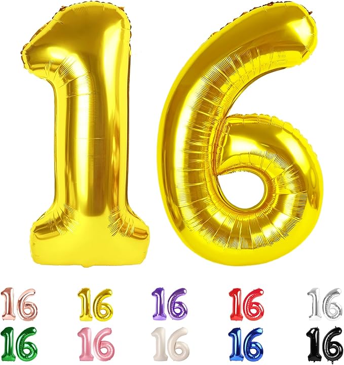 Gold Number Balloons 16, 40 In 16th Birthday Decorations for Boys Girls, Happy 61st Birthday Party Decorations Balloons for Engagement, Wedding, Celebration Party, Graduations