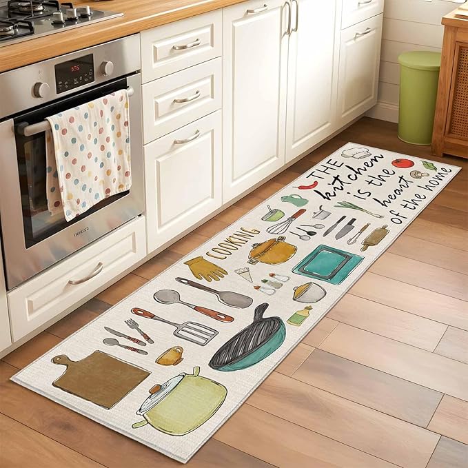 Cooking Kitchenware Kitchen Tool Pattern Rectangle Rugs 2x6ft for Living Room Washable Circle Rug Non-Slip Carpet Soft Mat for Bedroom Dining Room Bathroom Home Holiday Decorations Indoor