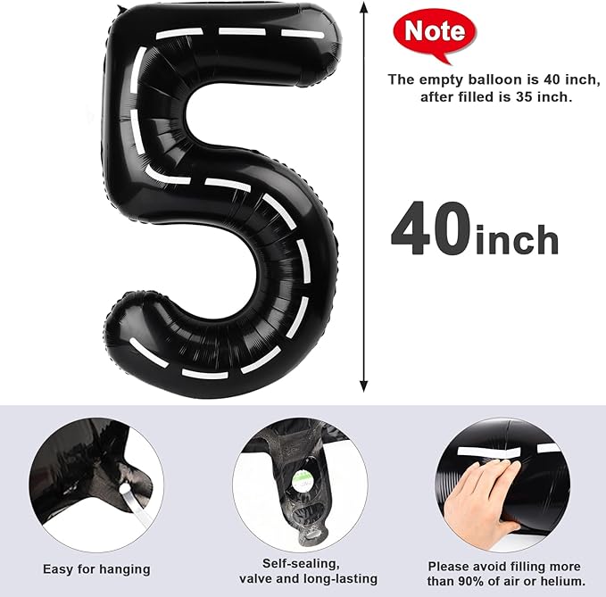 Balloon Numbers 40 Inch 5 Ballon for 5th Birthday Decorations, 15 25 35 50 Big Line Black Number Balloons for Wedding Photo Shoot Party Decor