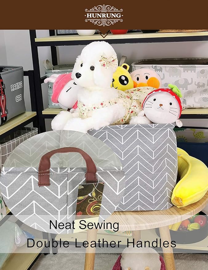 HUNRUNG Square Storage Bins Nursery Hamper Canvas Laundry Basket Foldable with Waterproof Nursery Boxes for Shelves/Gift Baskets/Toy Organizer/Office, Bedroom (Square-Grey wheat)