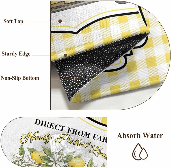Runner Rug for Bedroom Hallway, Farm Yellow Truck Lemon Fruit Kitchen Runner Rugs Area Rug 2x6ft, Flower Leaves Buffalo Plaid Washable Soft Floor Carpet for Entryway Stair