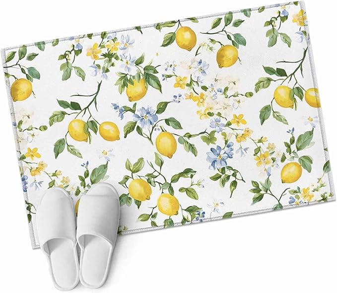 Area Rug 2x3ft, Summer Watercolor Lemon Flower Washable Rugs for Living Room Bedroom, Spring Farm Fruit Green Leaf Soft Non-Slip Area Rugs Rectangle Floor Carpet for Dining Room