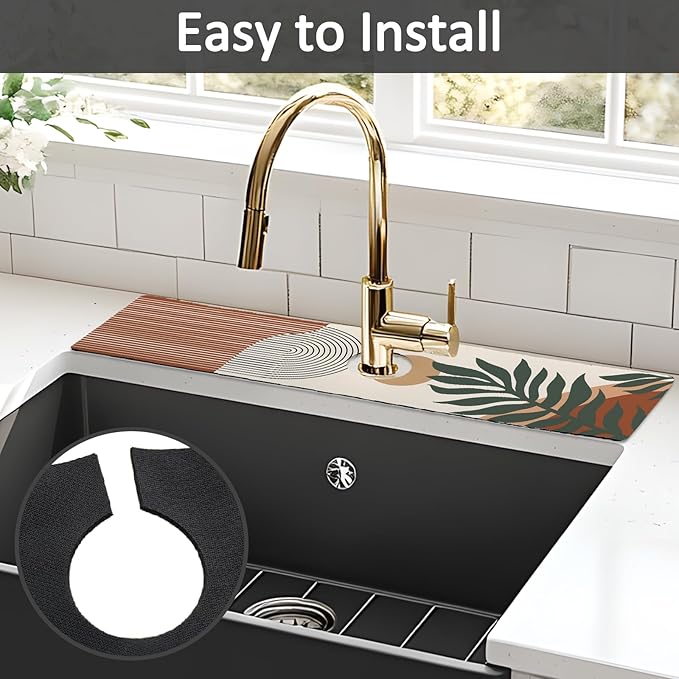 2PCS 24" X 5.5" Kitchen Sink Splash Guard Faucet Mat Boho Super Absorbent Fast Drying Faucet Guard & Draining Mat Sink Splash Guard Behind Faucet for Kitchen, Bathroom