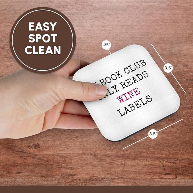 3dRose My Book Club only Reads Wine Labels, Black Letters on White Background Set of 4 Coasters - Soft