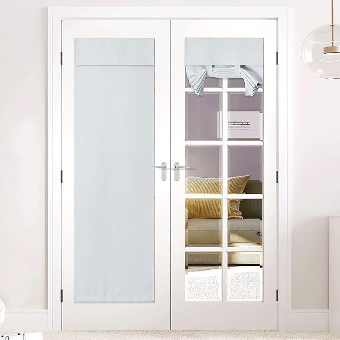 NICETOWN Room Darkening Door Curtain, Thermal Insulated Tricia Window Covering for Patio French Front Door Sidelight Curtain Tie up Shade, W26 x L80 inch, 1 Panel, Greyish White