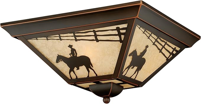 VAXCEL Trail Bronze Rustic Horse Cowboy Square Outdoor Flush Mount Ceiling Light