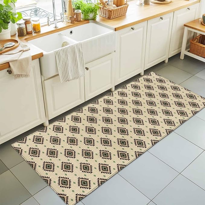 Runner Rug for Bedroom Hallway, Boho Tribal Diamond Pattern Kitchen Runner Rugs Area Rug 2x6ft, Ethnic Style Art Washable Soft Floor Carpet for Entryway Stair
