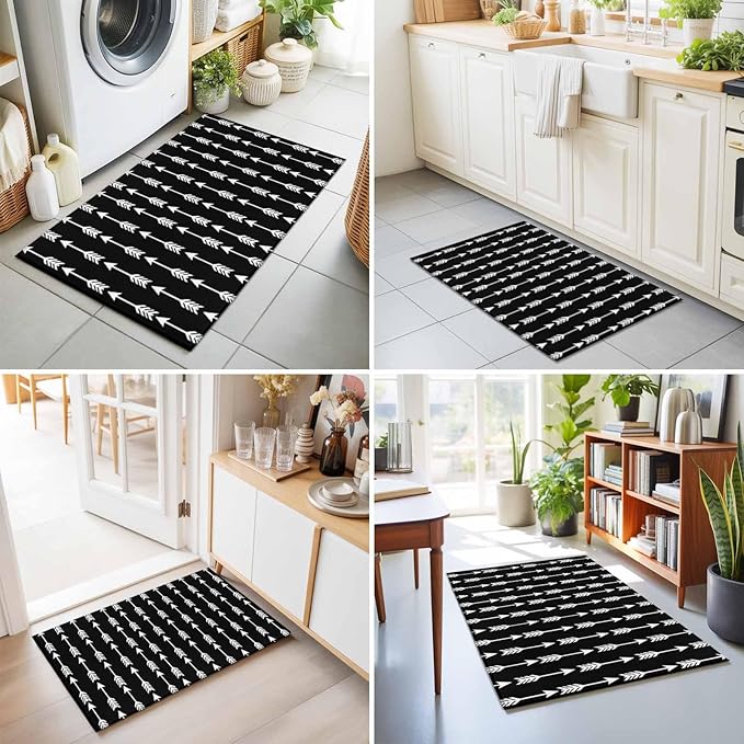 Area Rug 2x3ft, Tribal Style Arrows Pattern Washable Rugs for Living Room Bedroom, Black Background Soft Non-Slip Area Rugs Rectangle Floor Carpet for Dining Room