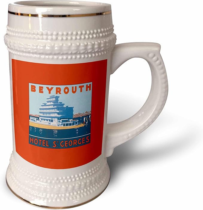 3dRose Beyrouth St Georges Hotel on The Waterfront Luggage Label Mug, 18oz (STN_172105_1), 22oz Stein, White