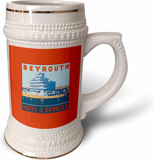 3dRose Beyrouth St Georges Hotel on The Waterfront Luggage Label Mug, 18oz (STN_172105_1), 22oz Stein, White