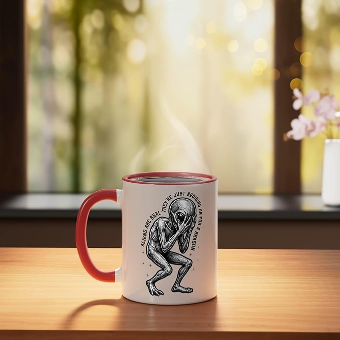 Aliens UFO Space Sci Fi Believer Extraterrestrial Ceramic Mug, Red/White