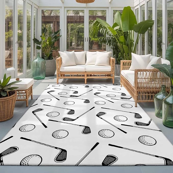 Area Rug 3x5ft, Golf Club Ball Seamless Pattern Washable Rugs for Living Room Bedroom, Modern Minimalist Art Soft Non-Slip Area Rugs Rectangle Floor Carpet for Dining Room