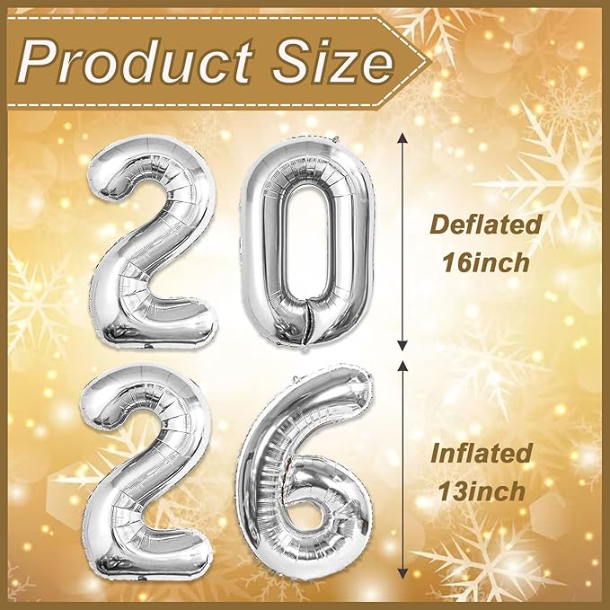 16 Inch 2026 Balloons Silver, Number Balloons 16 Inch, New Years Balloons for 2026 New Years Graduation Decorations Home Office Decoration