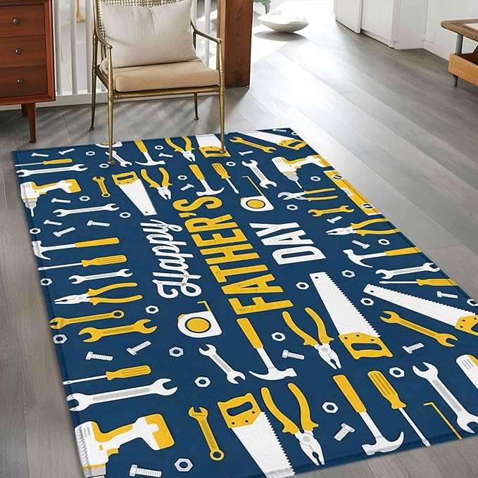 Father's Day Rectangle Rug 2.7x5 ft Hand Tools Workshop Equipment Soft Area Rug for Living Room Washable Non-Slip Carpet Indoor Mat for Bedroom Dining Room Holiday Decor