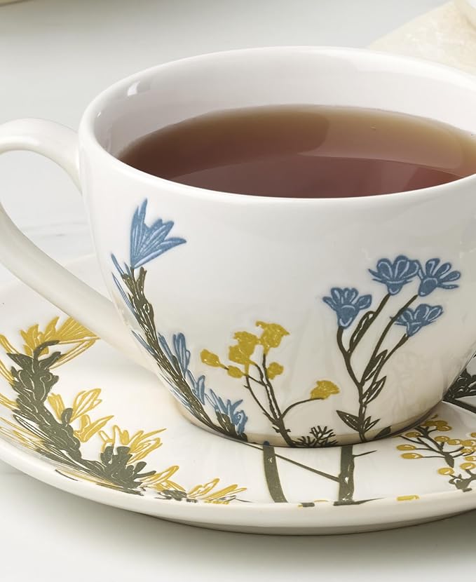 Lenox 898386 Wildflowers Tea Cup & Saucer, Set Of 4