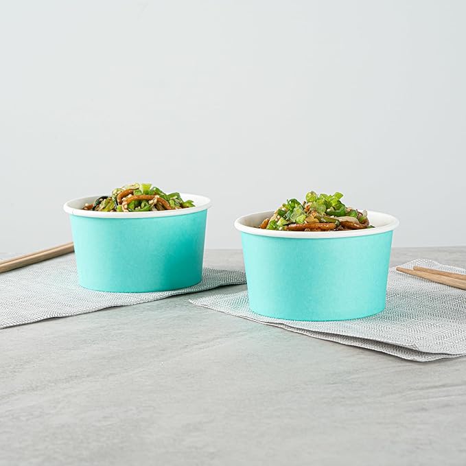 Coppetta 8 Ounce Dessert Cups, 50 Disposable Ice Cream Cups - Lids Sold Separately, Sturdy, Turquoise Paper FroYo Bowls, Striped, For Hot And Cold Foods, Perfect For Gelato - Restaurantware