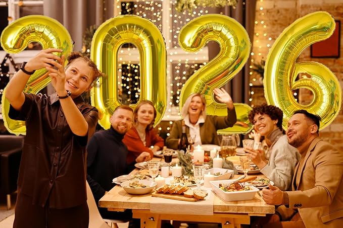 Huge Gold 2026 New Year Balloons 40 Inch 2026 Gold Mylar Foil Helium Number Balloons Christmas New Year Eve Graduation Party Decorations Supplies